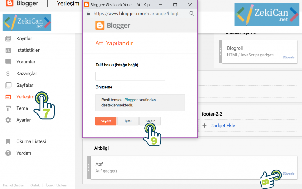 Blogger Atıf Yazısını Kaldırma